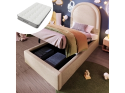 Cama Infantil Estofada, De Solteiro, Com Estampa Cósmica, 90 X 200 Cm, Bege, Em Pu, Para Meninos E Meninas (com Colchão).