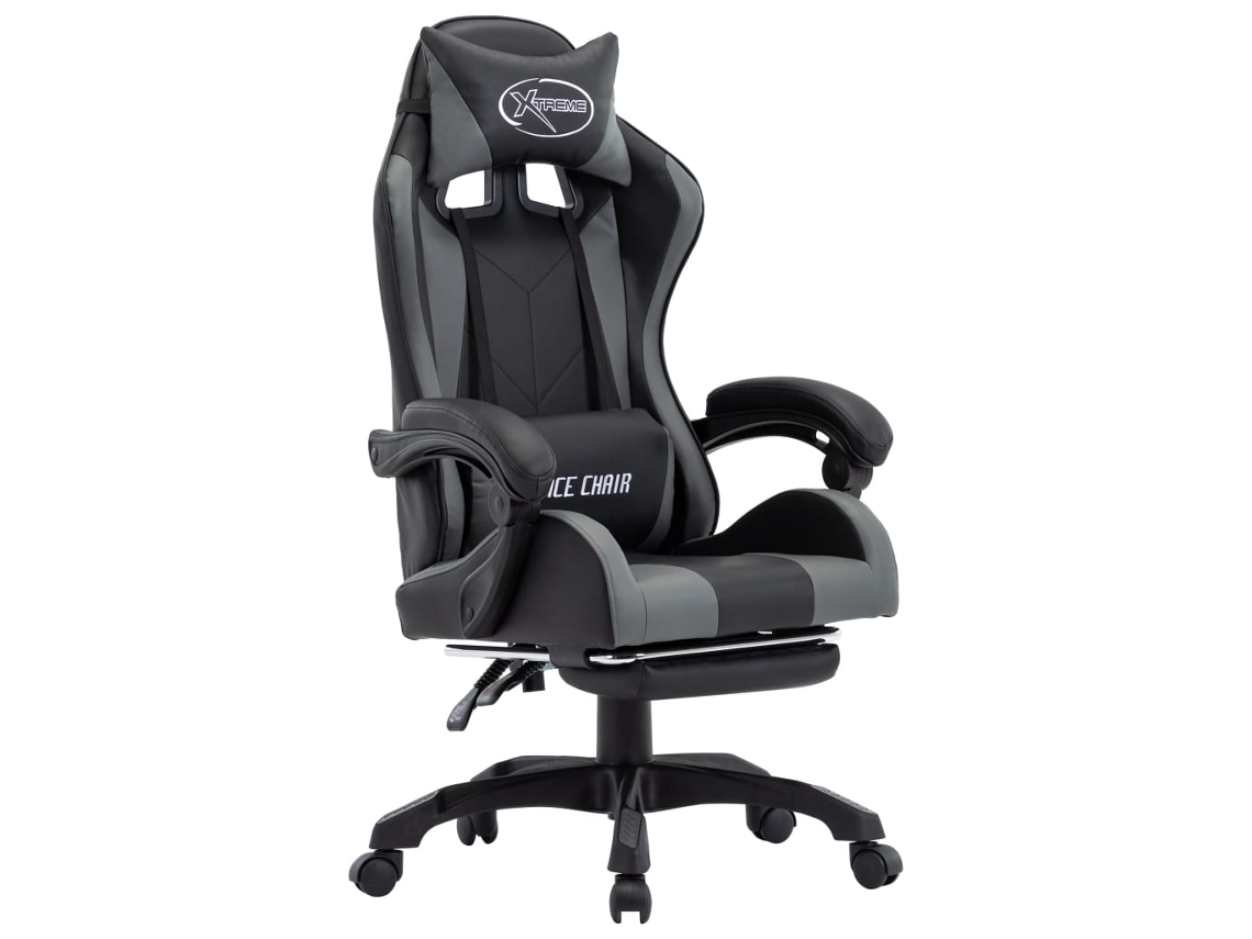 Vidaxl Cadeira Estilo Corrida C/ Apoio Pés Couro Artif. Cinzento/preto