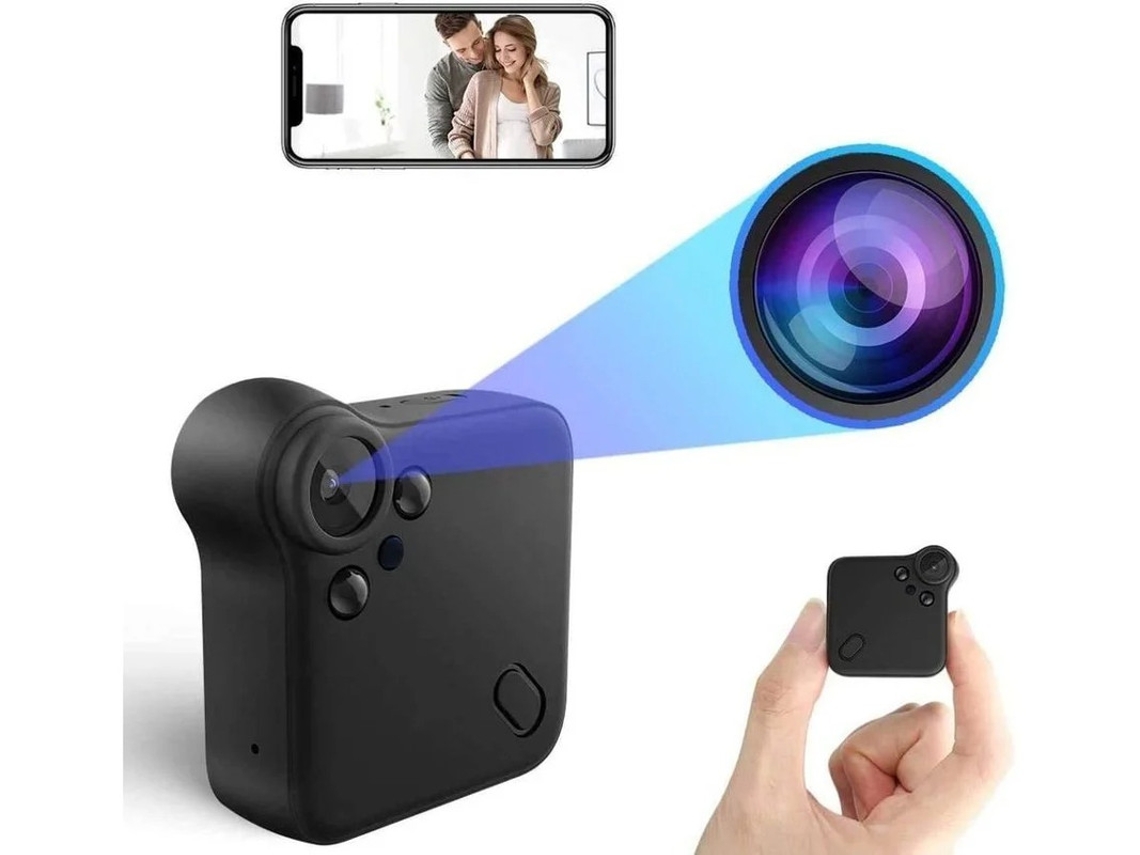 Mini câmera espiã Wi-Fi 1080P HD com visão noturna e detecção de movimento, câmera portátil grande angular para ambientes externos e residenciais