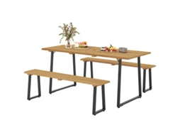 Conjunto Jantar Madeira 3 Peças Mesa 2 Bancos Guarda-sol 178x76x77cm