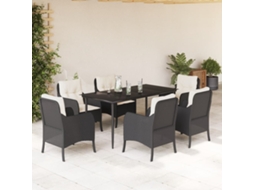 Vidaxl 7 Pcs Conjunto De Jantar P/ Jardim C/ Almofadões Vime Pe Preto