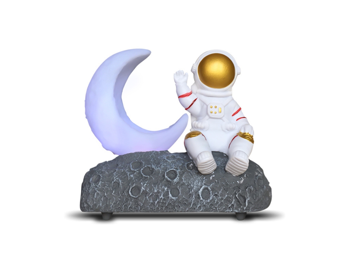 Caixa de Som Bluetooth Astronauta Ao Luar, Caixa de Som Decorativa para Presente BRILVIBERA (prateada)
