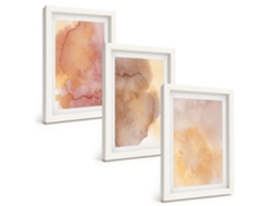 Quadros Decorativos Para Parede Texturas Coloridas De Aquarela Em Tons Quentes Moldura Branca Pinturas De Quarto Espelharte (3 Peças 20x30 Cm)