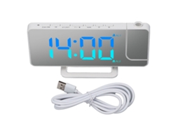 Relógio De Alarme Digital Com Projeção Led 7.4 Polegadas Espelho Luz Rgb Porta Usb C Branco