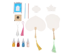 Abanico Branco Para Pintura Manual Com Cabo De Bambu E Pom Pom Decorativo