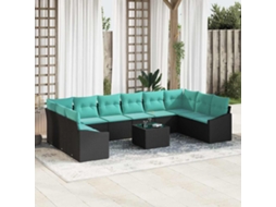 Vidaxl Conjunto de Sofás com Almofada 11 Pcs Preto Vime Pe