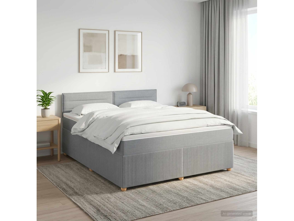 Vidaxl Cama Box Spring Com Colchão Cinzento-claro 140 X 190 Cm Tecido