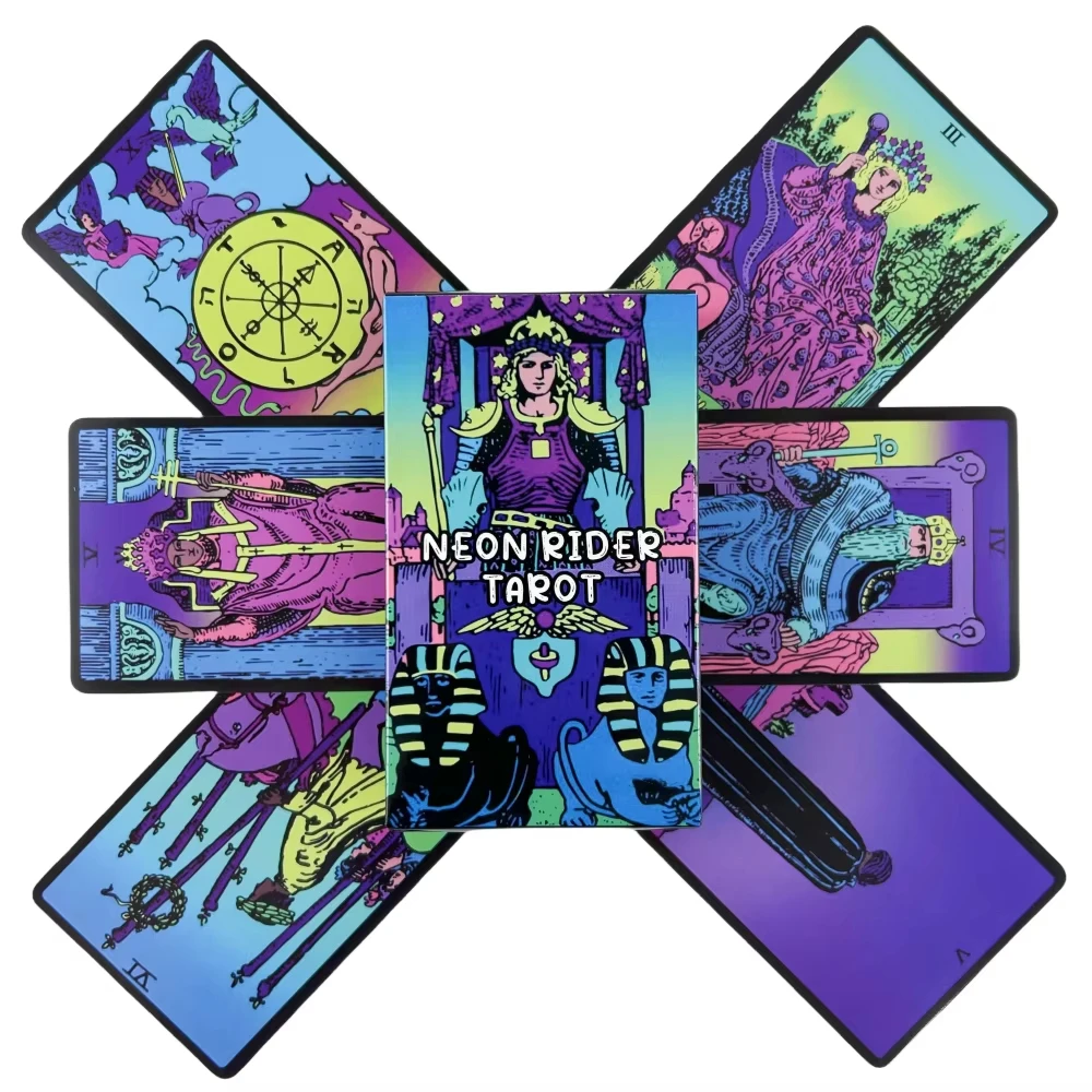 Jogo de Tarot Neon Knights Jogo de Tabuleiro Oráculo, Ideal para Festas. MDUG (versão em Inglês)