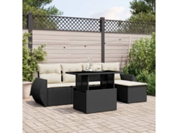 Vidaxl 6 Pcs Conjunto Sofás De Jardim C/ Almofadões Vime Pe Preto