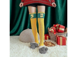 Meias De Lã Coral Macia Até O Joelho, Ideias Para O Inverno, Para Meninas E Mulheres. Meias Listradas Com Estampas De Animais Flufos E Desenhos Animados
