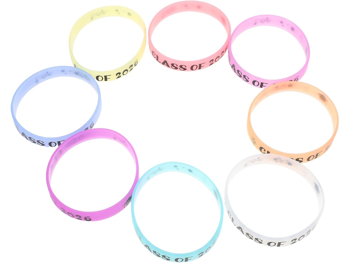Conjunto de 8 Pulseiras Baluue para Formatura, Pulseiras de Silicone, Acessórios para Festa de Formatura, Decorações
