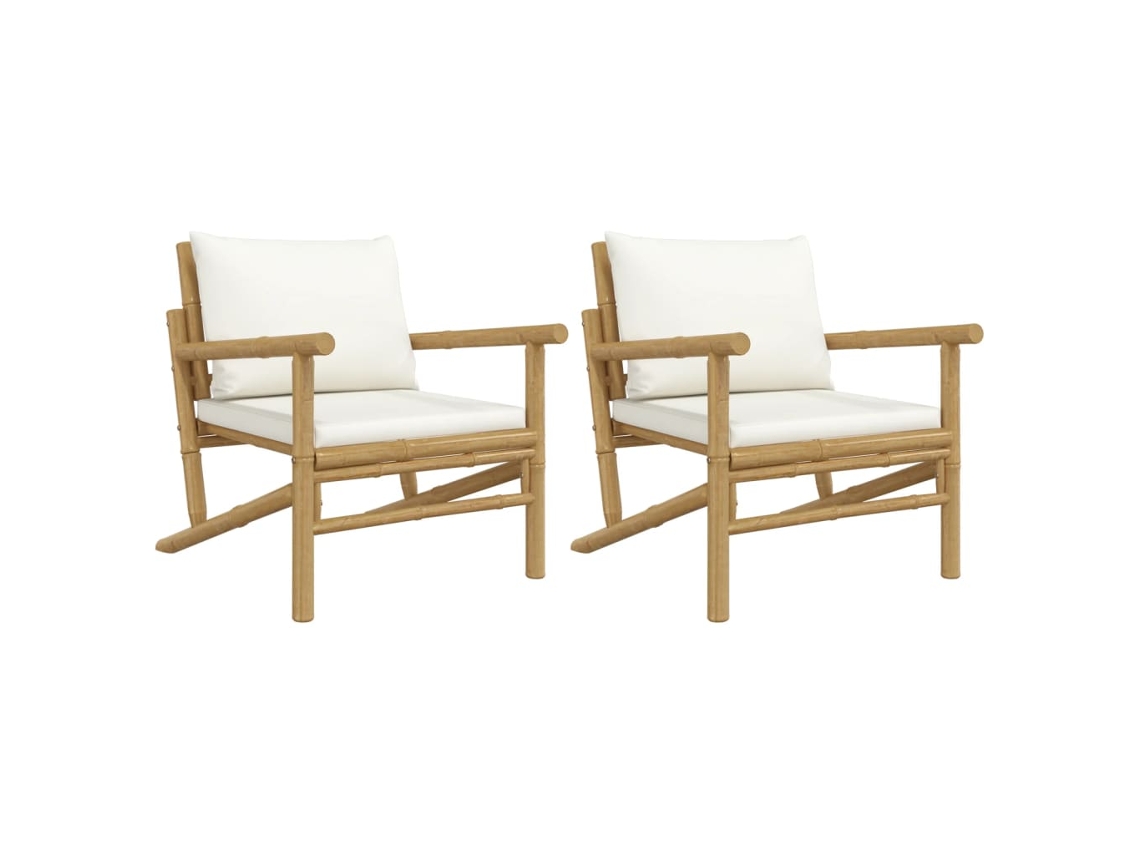 Maison Exclusive - Cadeiras De Jardim 2pcs Bambu Com Almofadões Branco Nata