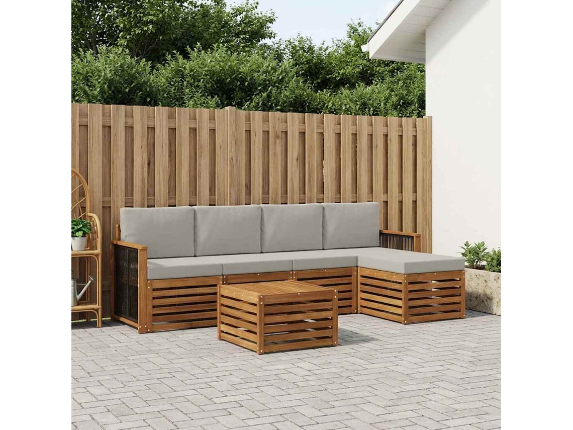 Vidaxl Conjunto De Sofás Para Exterior 6 Pcs Natural E Cinzento-claro