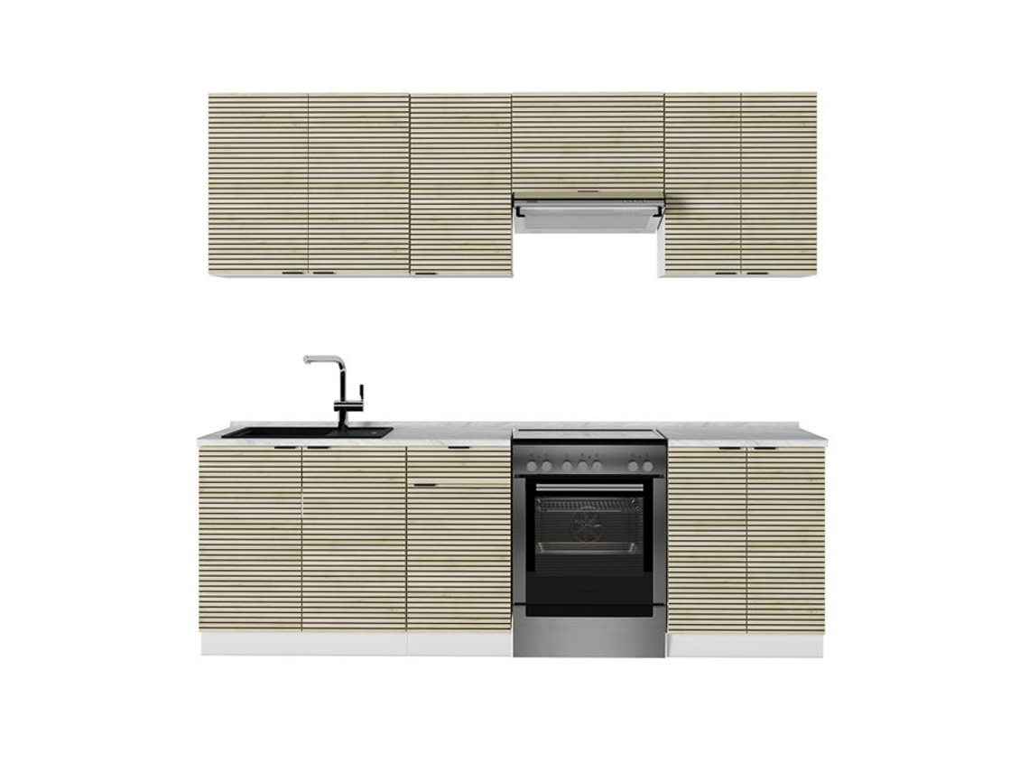 Cozinha Fame Line, 240cm, Pt Mármore, Carvalho Lambris/branco, Branco, Vicco