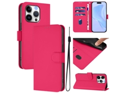 Capa De Couro Sintético Para Iphone 16 Pro - Toque Suave - Cor Sólida - Com Cordão