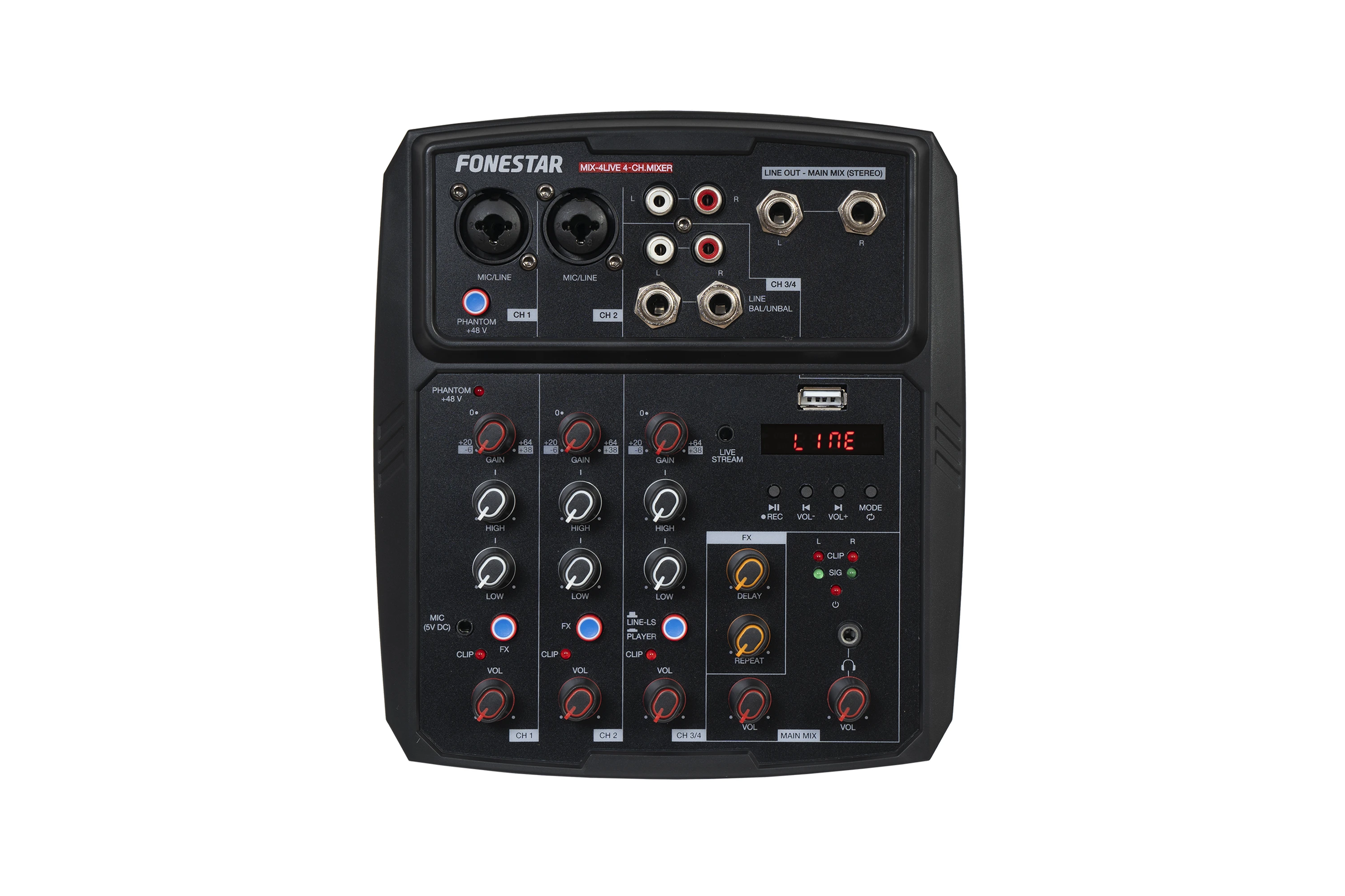 Mesa de Mistura FONESTAR com Bluetooth/USB MIX-4LIVE