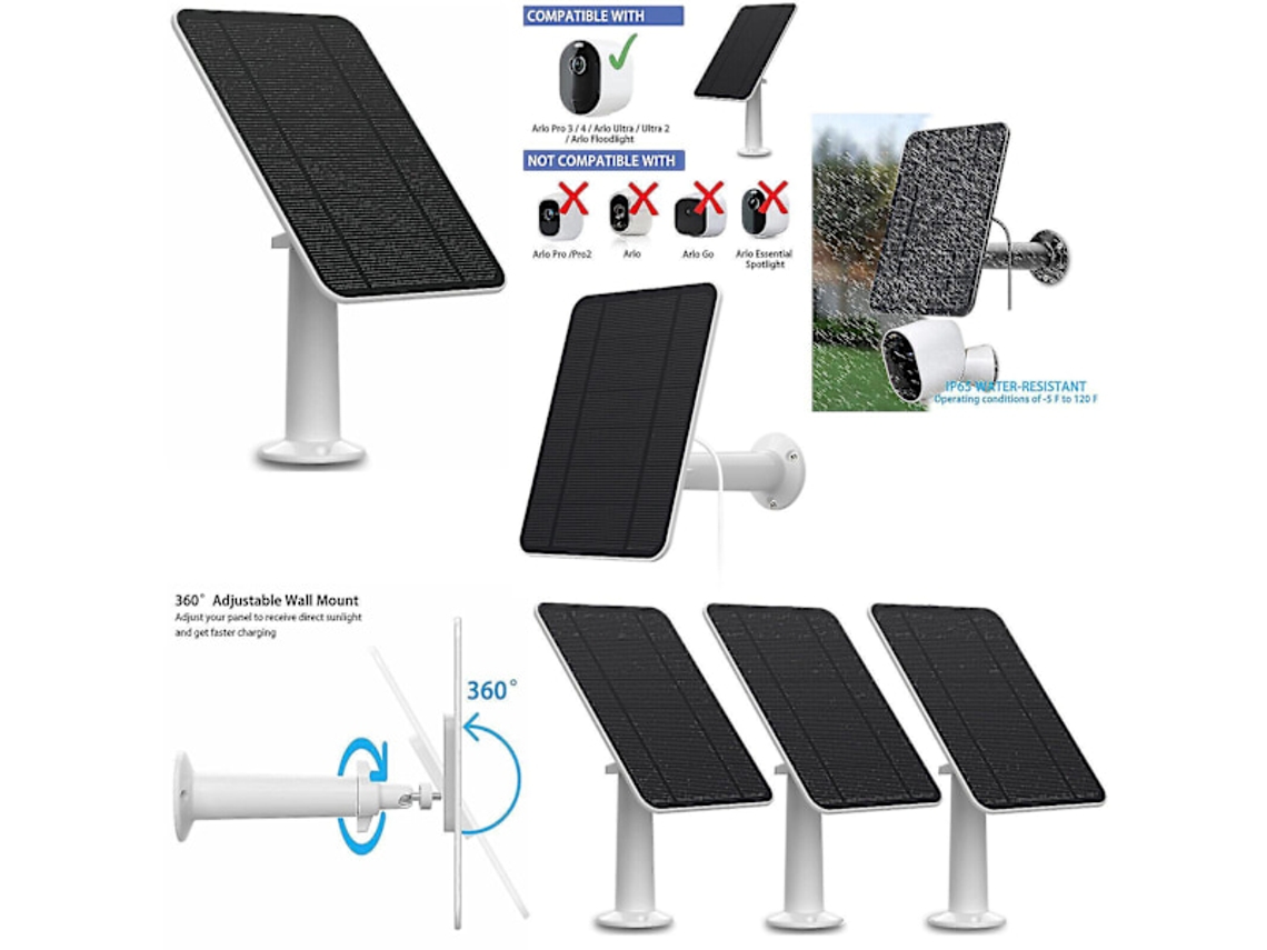 Painel Solar Alta Qualidade para Carregar Arlo Ultra/ultra 2/pro 3/pro 4/pro 3 Spotlight/go 2 4w BRILVIBERA (oferta Especial de Páscoa)