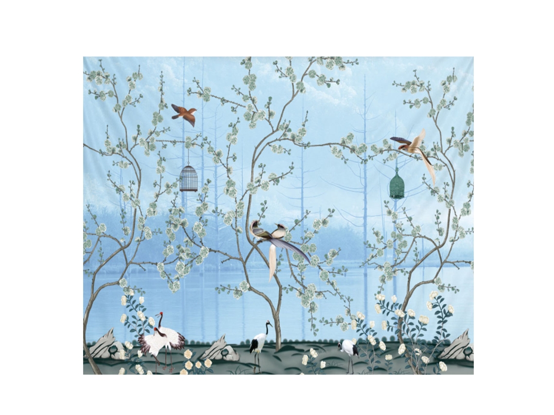 2026 Store tapestry Bohemianblue Flores Y Aves para Pared 150*150cm Arte Decorativo Hippie Grande