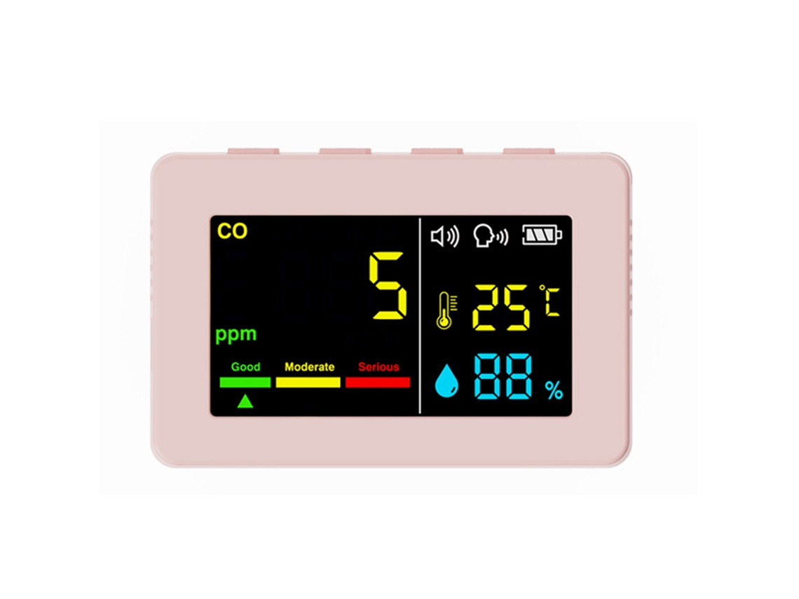 Testador portátil de qualidade do ar 3 em 1 YURU com detector de CO, temperatura, umidade e alarme de voz