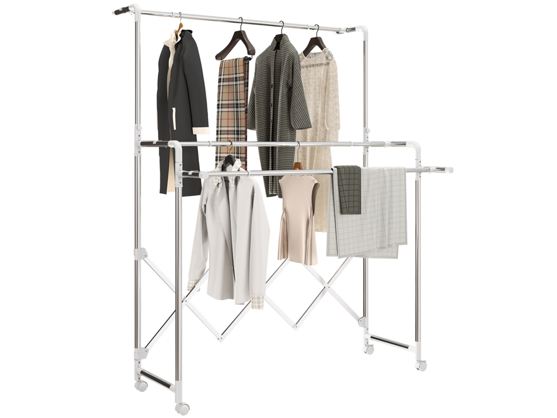 Varal de Roupas Extensível com Rodas, Barra de Aço Inoxidável TOPBRICO