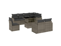Conjunto de 9 Sofás para Jardim com Almofadões Vime Pe Cinzento MAISON EXCLUSIVE (90x200 cm)
