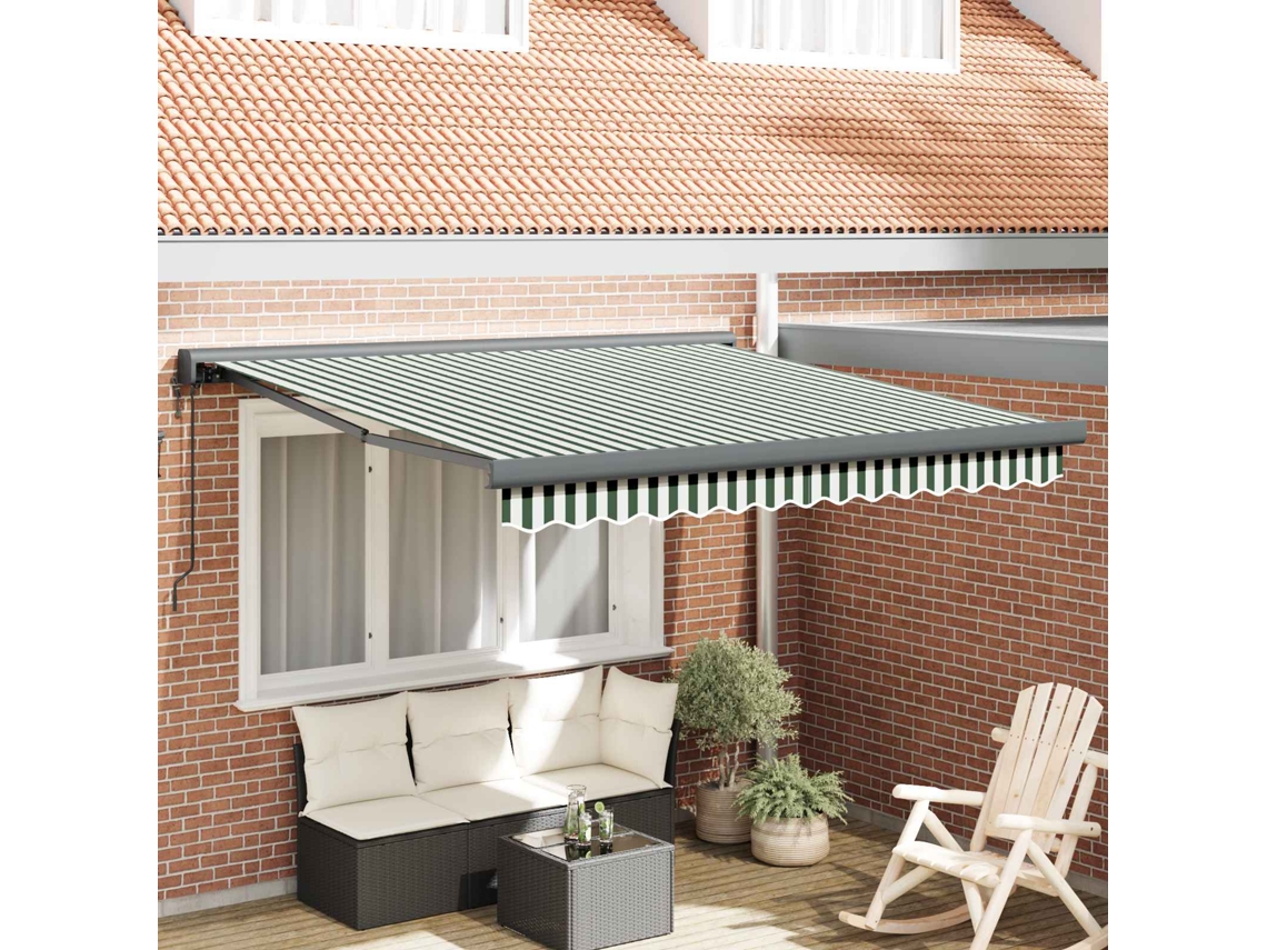 Vidaxl Toldo Retrátil Verde E Branco 300 X 250 X 165 Cm Tecido E Metal