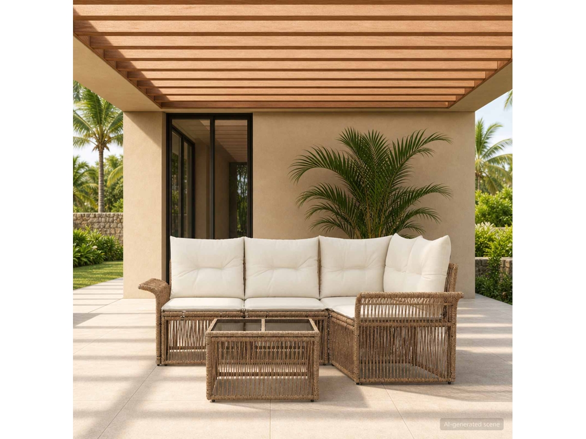Vidaxl Conjunto De Sofá De Jardim 5 Unid. Bege Vime Pe