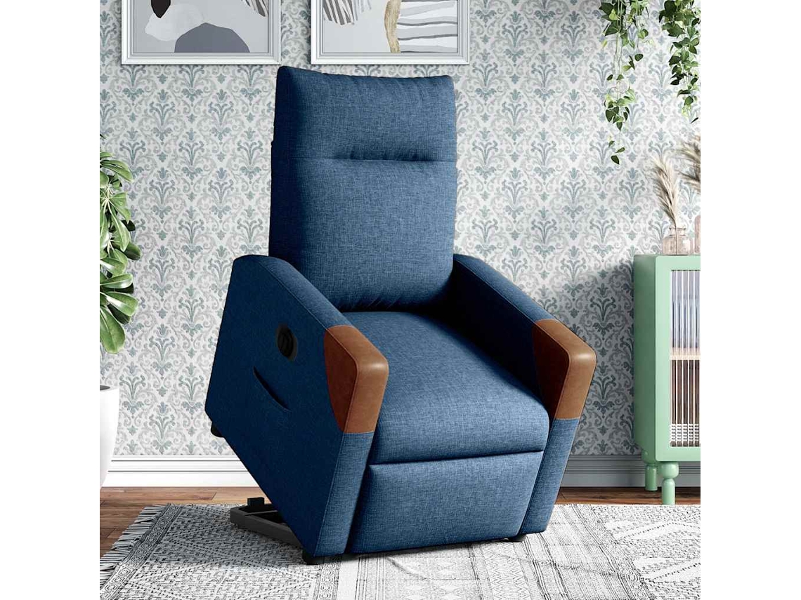 Poltrona de Sala - Cadeira de Descanso - Poltrona Reclinável Elevatória Elétrica Tecido Azul HARLANV1