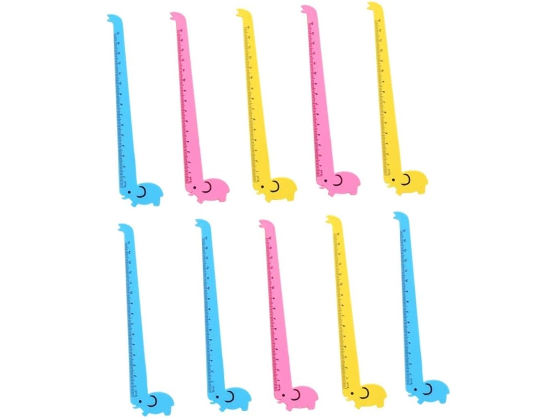 Régua de plástico com estampa de girafa, 15 cm, pacote com 10 unidades, leve e portátil, ideal para estudantes e materiais.