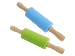 2 Rodillos De Silicona Para Niños Com Cabo De Madeira, Azul E Verde, Para Confeitaria E Brincadeiras De Cozinha