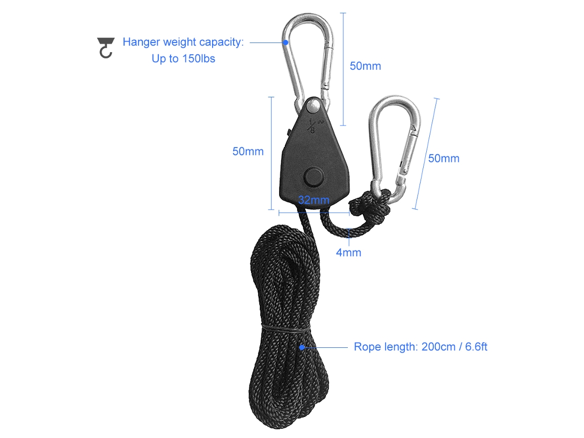 Suporte De Corda Com Rato De Ajuste Para Lâmpadas De Crescimento, 1/8 Polegada, Resistente, Até 150 Lbs, Design Anti-solta