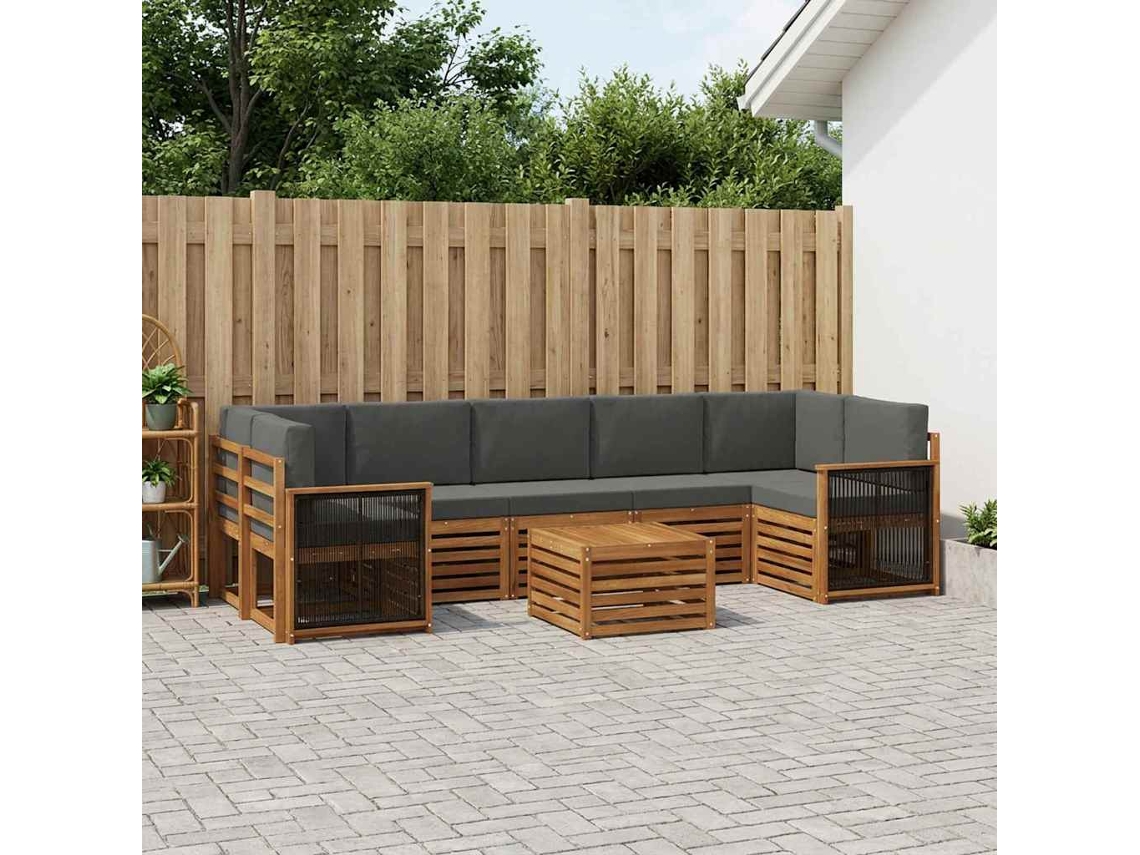 Vidaxl Conjunto De Sofás Para Exterior 8 Unid. Natural E Antracite