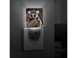 Luminária noturna de LED em formato de macaco-lêmure com sensor crepuscular, luzes noturnas decorativas e eficientes.