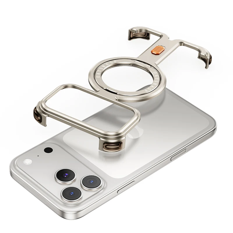Capa Para Iphone 17 Pro (titânio), Suporte Magnético Com Rotação De 360°, Compatível Com Magsafe