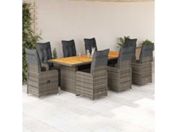 Conjunto 9 Peças Bistrô De Jardim C/ Almofadões Vime Pe Cinzento Dkd Home Decor