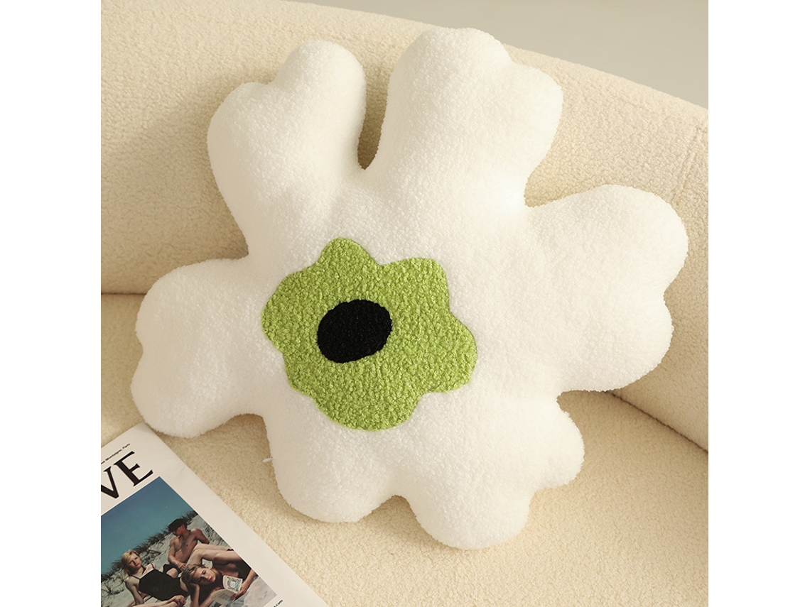 Travesseiro de Abraço em Forma de Flor Macio com Espuma para Sofá Branco Verde