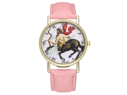 Relógio de Quartzo com Pulseira de Couro Estilo Simples Universal Centaurus Padrão Rosa para Estudante