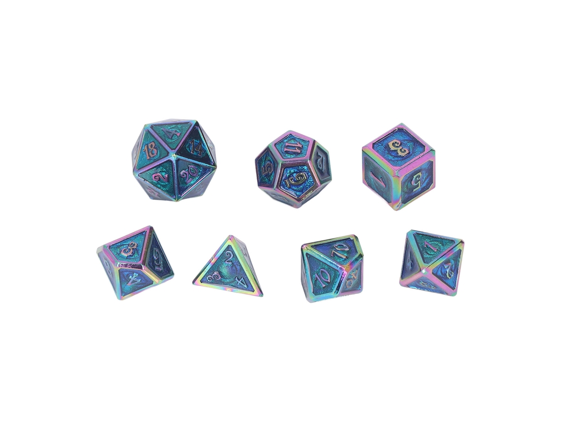 Mali kit de 7 Dados Poliédricos de Metal Eletroplatado com Esmalte Azul para Jogos de Mesa
