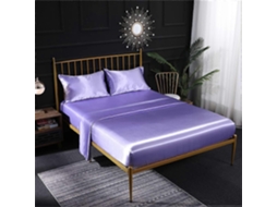 Rebe conjunto de Roupa de Cama Seda Crema 3 Peças Folha Fitted Folha Plana Capa de Travesseiro Respirável Roxo Twin