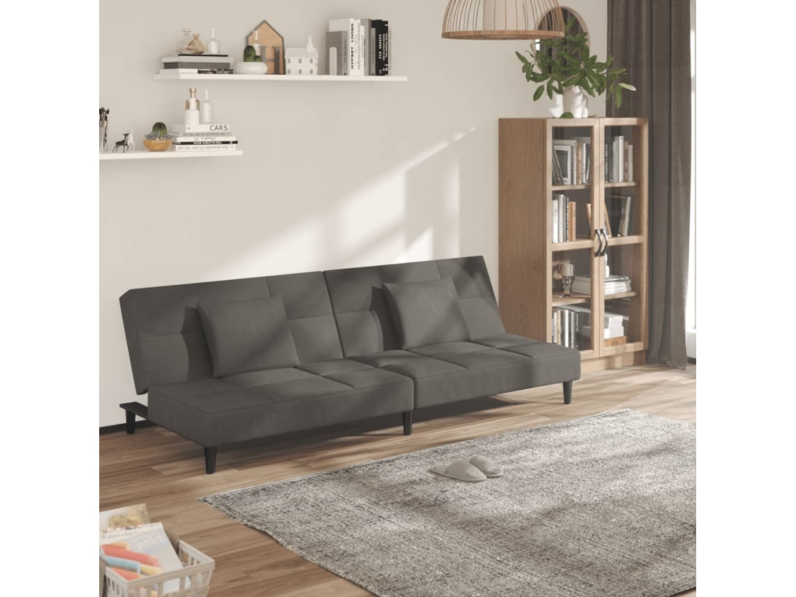 Vidaxl Sofá-cama 2 Lugares Com Duas Almofadas Veludo Cinzento-escuro