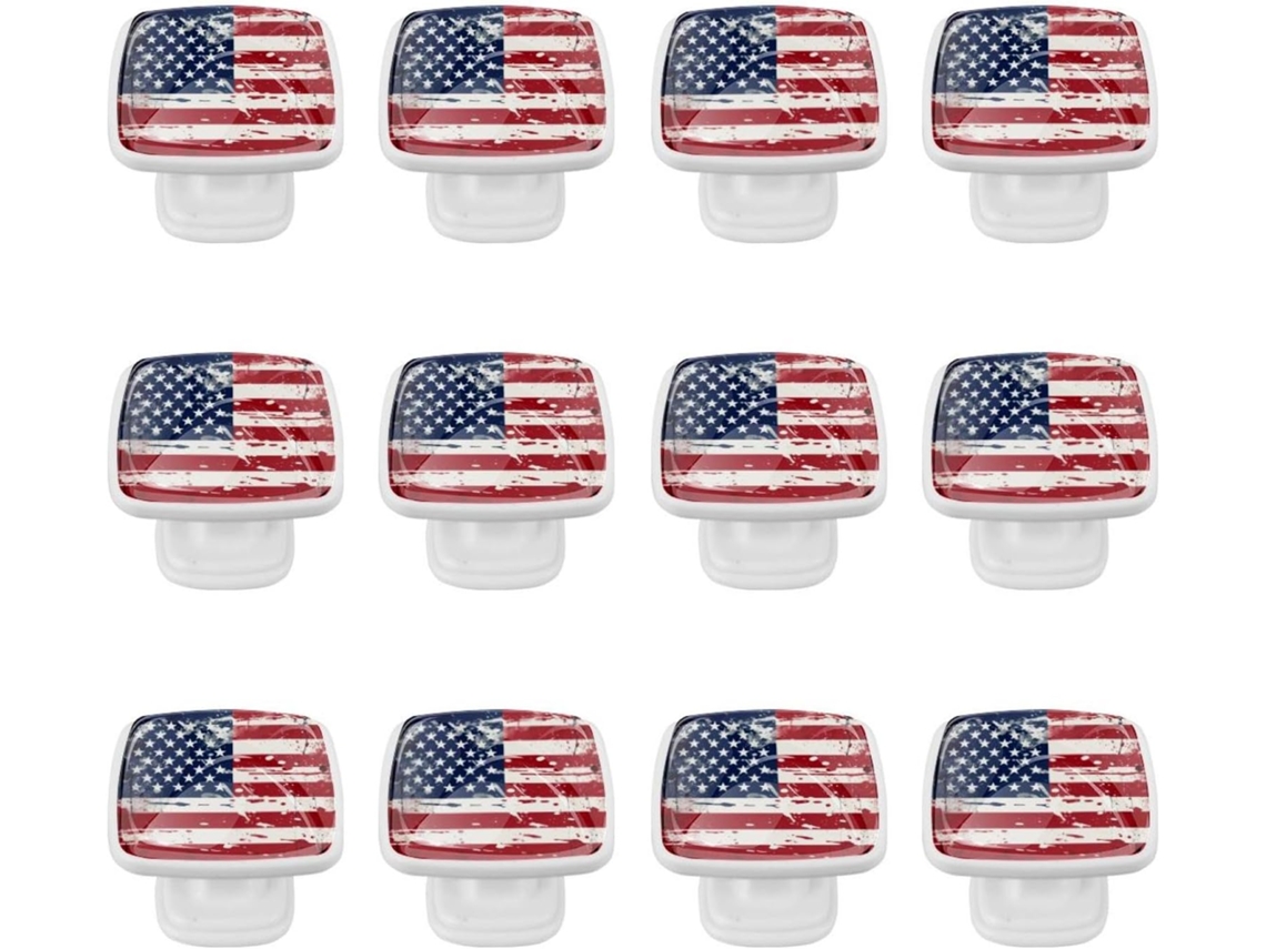 Puxadores E Maçanetas Quadradas Para Armários De Cozinha, Conjunto De 12 Peças, Com A Bandeira Americana Em Estilo Retrô