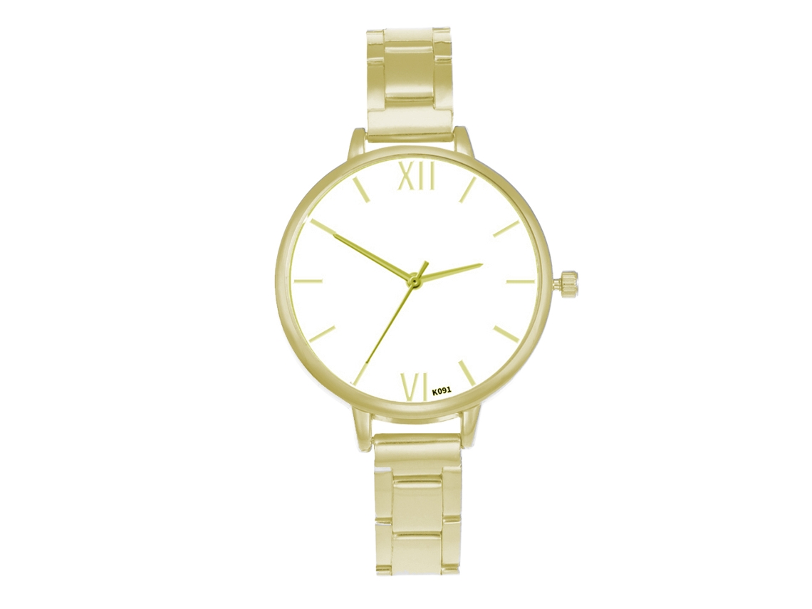 Relógio Analógico de Quartzo com Pulseira de Aço para Mulher Estilo Simples Elegante Ouro
