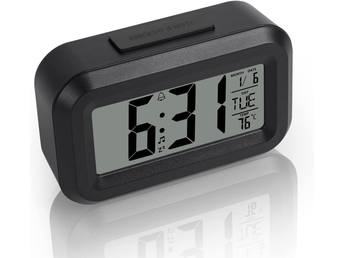 Relógio Despertador Digital Led com Modo Suspenso, Data Temperatura 12/24h, Preto ZYBLSSBB