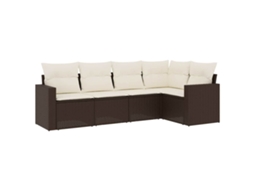 Conjunto de 5 Sofás para Jardim com Almofadões Vime Pe Castanho MAISON EXCLUSIVE (5 pcs)