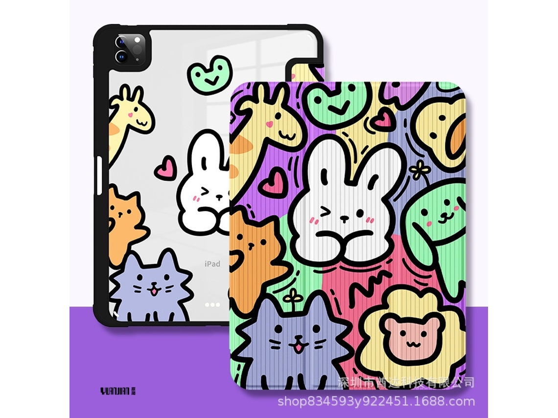 Capa Para Ipad Pro 10,5 Dupla Face Tripla Dobrável Preta Estojo Rígido K0536 Animal Graffiti