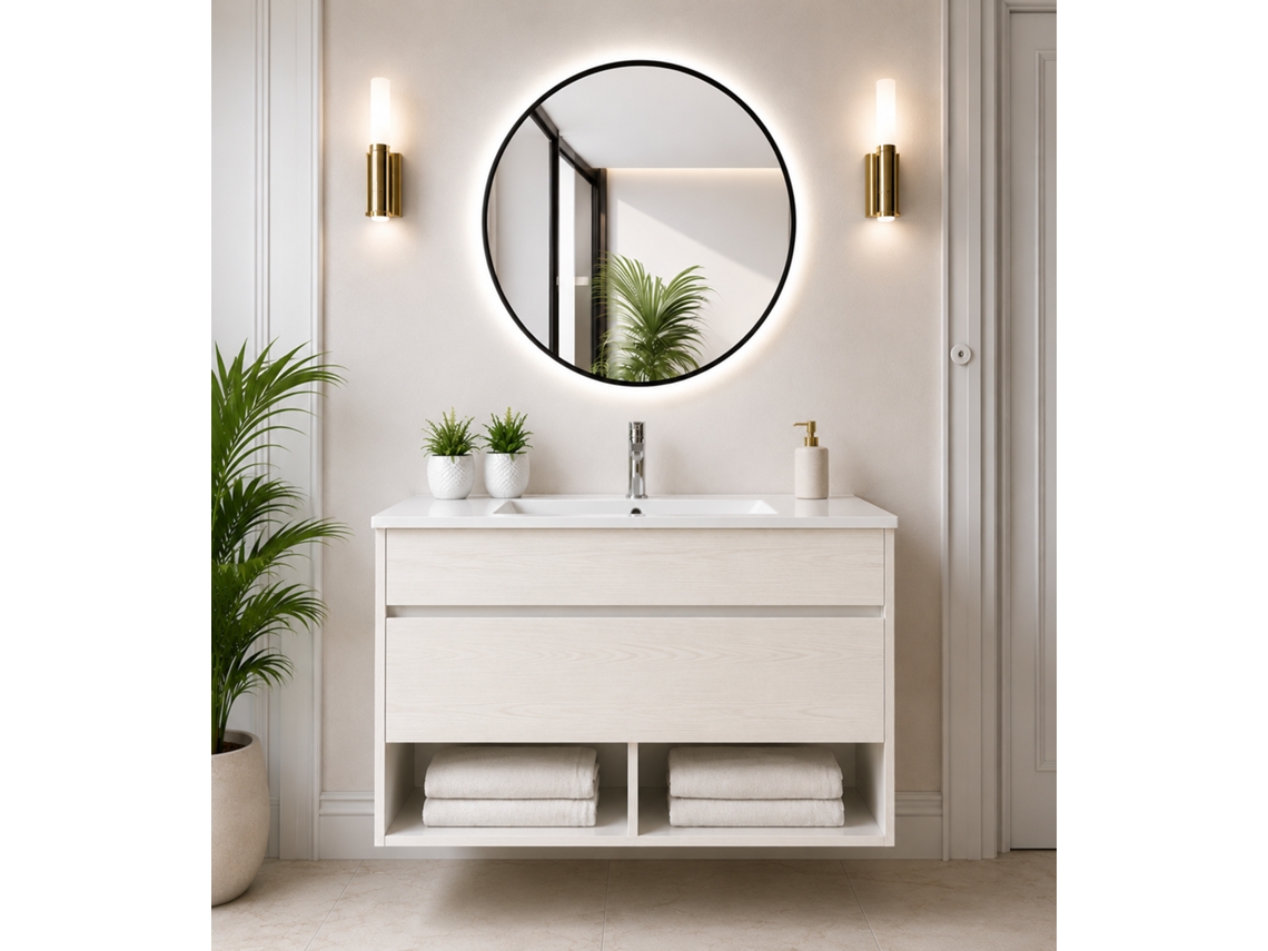 Móvel De Casa De Banho Suspenso Com Lavatório Extraplano Origenbath Nebari Sem Espelho 90x45 Cm Branco Nórdico