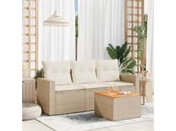 4 Pcs Conjunto De Sofás Para Jardimconjuntos Relax Jardimconjunto De Jantar C/ Almofadões Vime Pe Bege Cfw415389 Lovely Home