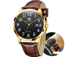Lurelia Relógio Masculino, Data/calendário, Aço Inoxidável, Couro, Preto, Dourado