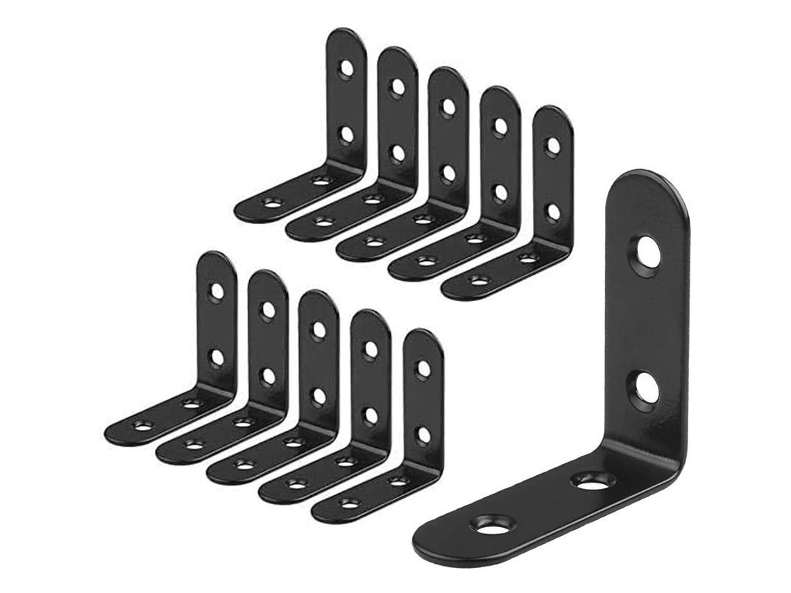 10 Suportes De Aço Inoxidável, Suportes Pretos De 50x50mm, Ângulos Para Fixação De Móveis E Madeiras