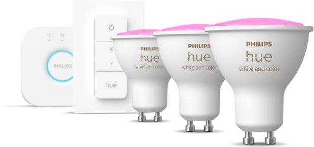 Kit 3 Lâmpadas Inteligentes PHILIPS HueWCA (GU10 - Branco e cor)
